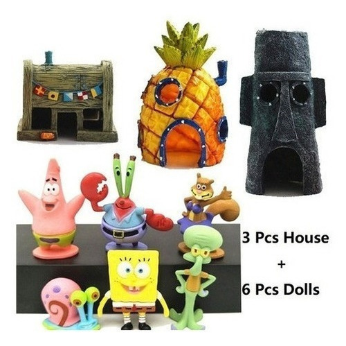 Figuras De Paisaje De Bob Esponja Con Decoración, 9 Piezas