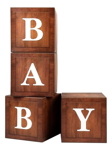 Cubo Marrón Letras Baby 4 Baby Shower Decoracion Tono Madera