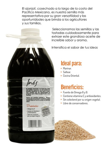 Imagen 3 de 6 de Aceite De Ajonjoli Tostado Ines 3.78 Lts