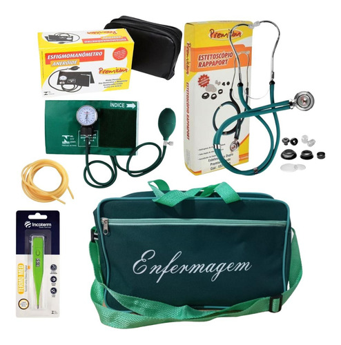 Kit De Enfermagem Esteto Aparelho De Pressão Verde