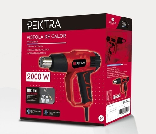 Imagen 4 de 4 de Pistola De Calor Pektra Aire Caliente 2000 Con + 5 Acc