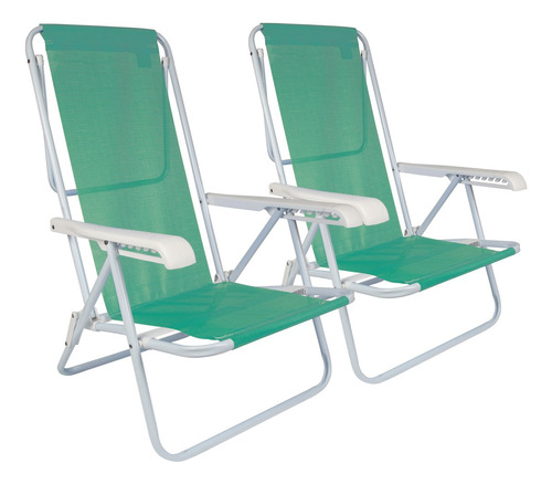 Reposera Sillón X 2 Playa Camping 8 Pos Acero Mor Ct Color Verde