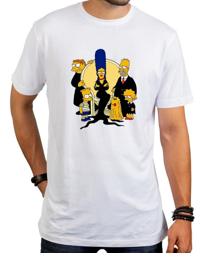 Imagen 2 de 6 de Remera Simpson Locos Addams Hombre Mujer Niños Modal Premium