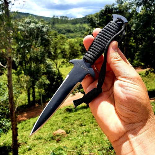 Punhal Tático Militar Elmo Black Todo Preto Cabo Em Paracord