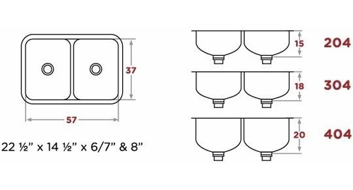 Imagen 2 de 2 de Bacha Cocina Mi Pileta Doble 404 - 57x37x20 Ac.inox.