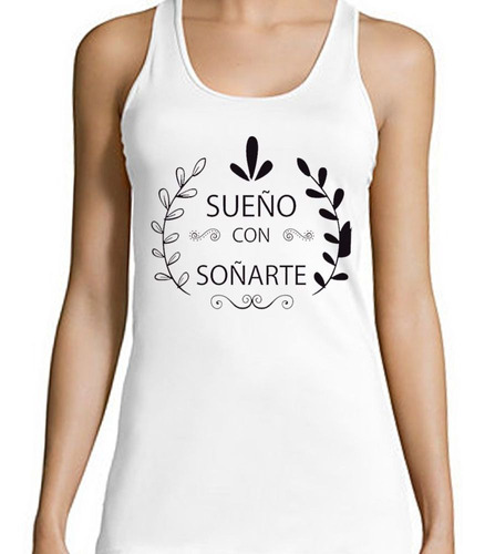 Musculosa Frase Sueño Con Soñarte Negro Hojas Dream