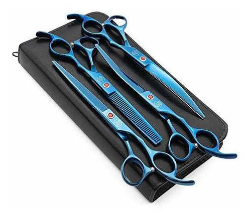 Set De Tijeras Para Peluqueria Canina 7 Pulgadas Azul