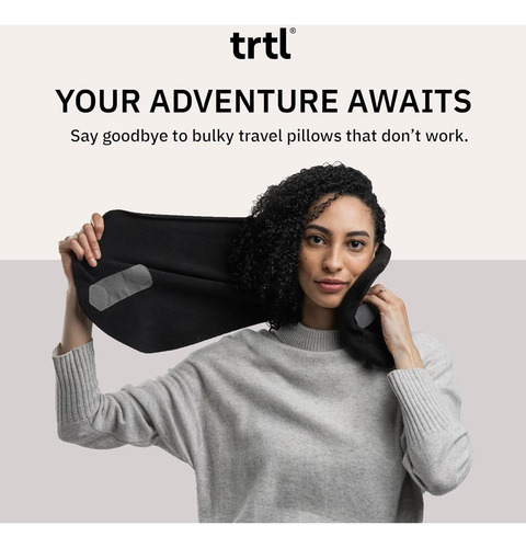 Almohada De Viaje Trtl Negra - Soporte Cuello Lavable Y