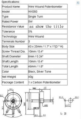 Potenciometro Riostato Alambre 5w 1 K Ohm