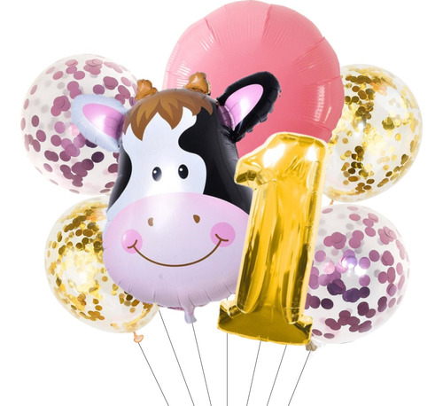 Set Globos Metalizados Vaca Granja Figura Cumpleaños 