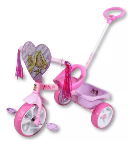 Triciclo Grande C/barra Empuje+ Cajuela Grande Barbie Apache Multicolor