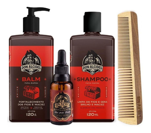 Kit Barba Negra - Balm Shampoo Óleo Pente Grande Don Alcides