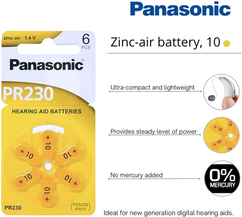 Imagen 3 de 6 de Pilas Audifonos Panasonic Nº10 Pr230 Caja De 30 Pilas