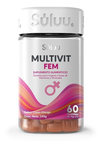 Gomitas Multivitamínico Mujer Ácido Fólico Vitaminas Súluu Sabor Fresa-Mango