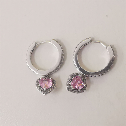 Aretes De Aro Corazón Colgante Comp Pan Plata Ley S925