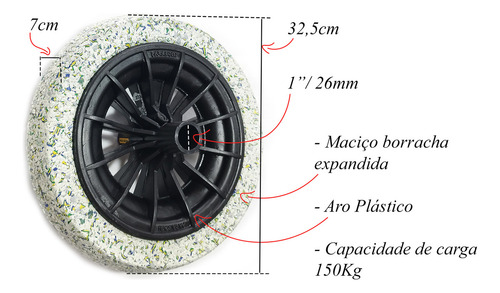 Roda Aro Carrinho Mão Reforçada Paraboni Pneu Maciço 8"