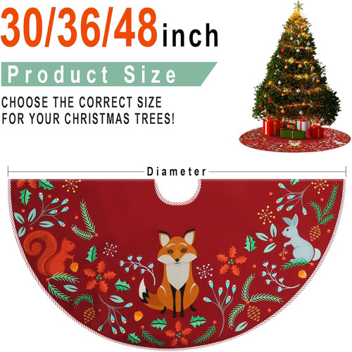 Falda De Arbol Navidad Animales Del Bosque Roja Rustica Multicolor