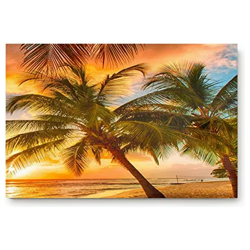 Alago Tropical Beach Palm Trees Sunrise Felpudos Entrada Pue