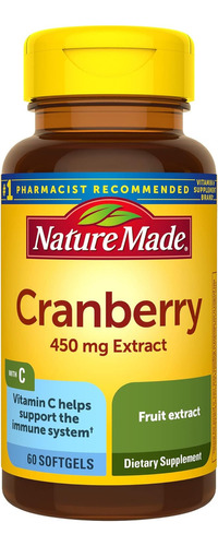 Cranberry feito na natureza, 450 mg com vitamina C, 60 cápsulas gelatinosas, sabor sem sabor