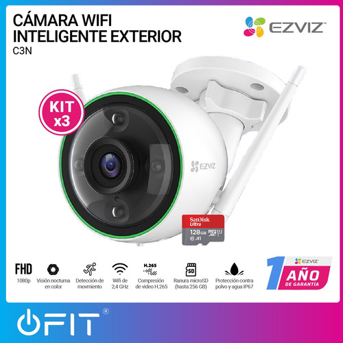 Kit X3 Cámara Seguridad Wifi Ip Ezviz + 3 Memorias Sd 128gb