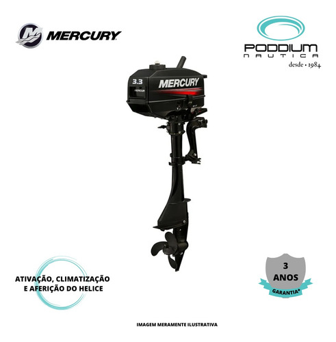 Motor De Popa, Mercury 3.3 Hp, 2 Tempos Poddium Nautica