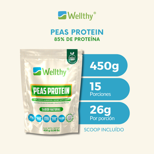 Proteína De Chícharo Sabor Natural 450gr Wellthy 30 Servs