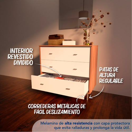 Imagen 4 de 7 de Cómoda Centro Estant 3 Cajones Paraíso Bilbao Cme80p