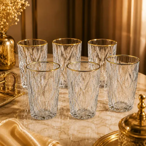 Jogo com 6 Copos Diamond Borda Dourada 370ml