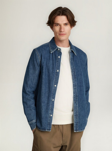 Camisa Slim Denim Azul Calvin Klein