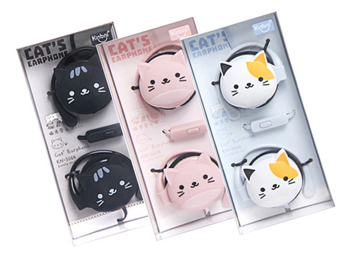 Audífonos Alámbricos Gato Kawaii Color Blanco