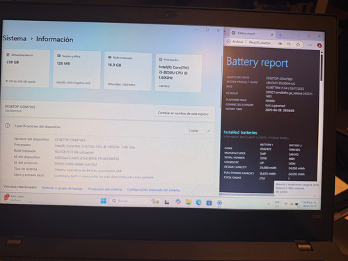 Lenovo Thinkpad T480 I5-8250 16gb 256gb Ssd 14 Hd + Office Negro (Usado)