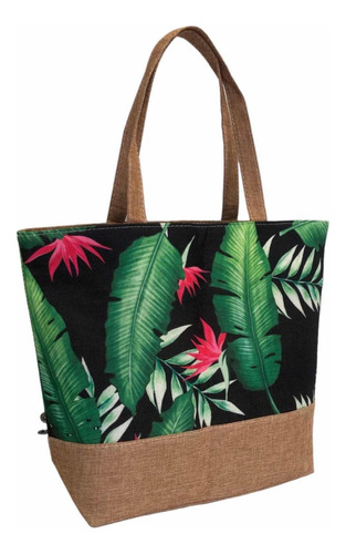 Bolsa De Tela Flores / Bolsa Playa . Tote Negra Con Flores