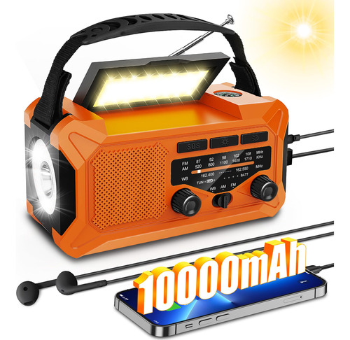 Radio Meteorologica De Emergencia De 10000 Mah Con Carga Sol