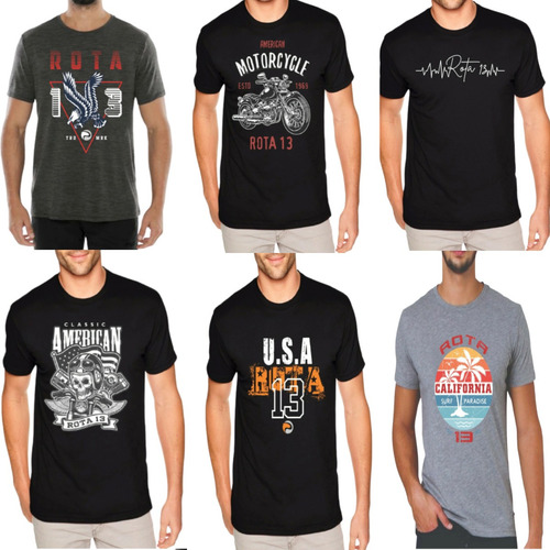 Imagem 1 de 9 de Kit 9 Camisa Camiseta Blusa Masculina Rota 13 Atacado