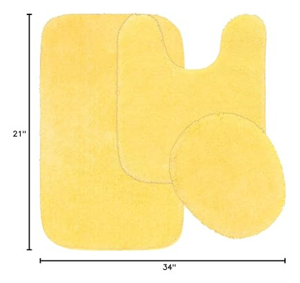 Juego De 3 Alfombras De Baño Lavables Color Amarillo