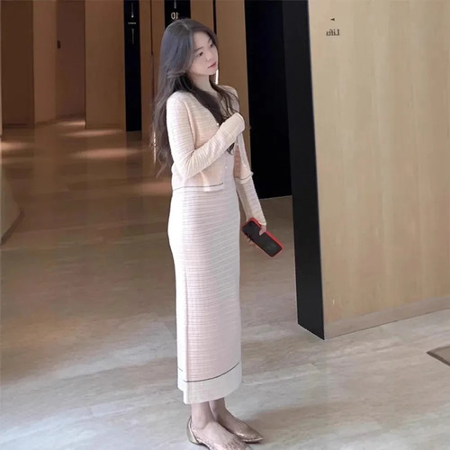 Conjunto De Falda Midi Lan Xingchen De Traje De Punto Rosa
