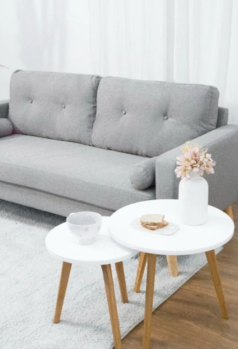 Imagen 3 de 10 de Sillon Brett Sofa 3 Cuerpos Lino Y Madera Nórdico
