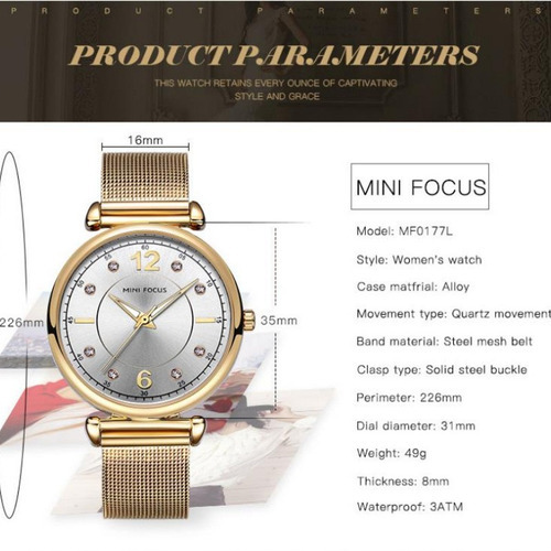 Relojes Mini Focus Diamond Luminous Para Mujer Color De La Correa Dorado