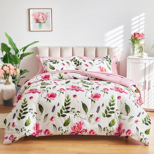 Juego De Sábanas De Edredón Floral De 7 Piezas, Cama En Una 