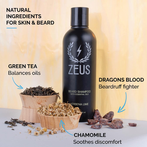 Champú Para Barba Zeus Beard Wash, Té Verde, 240 Ml, Sándalo