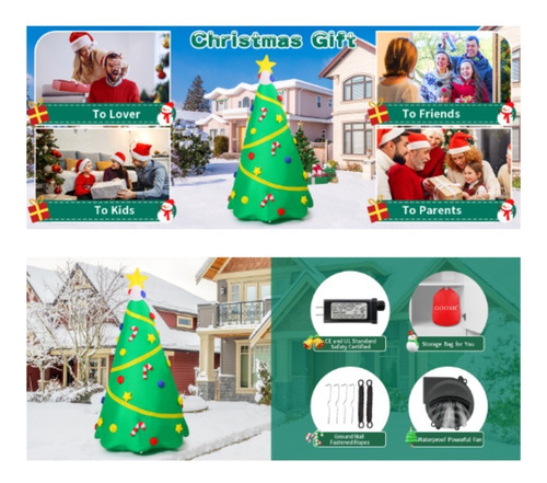 Árbol De Navidad Inflable Con Cinta Amarilla Navideña De 2,4