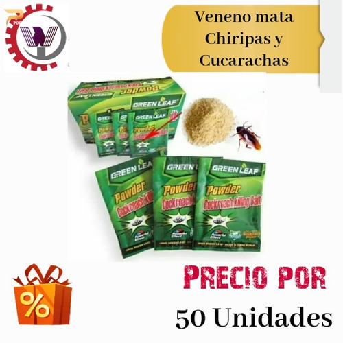 Veneno Mata Cucarachas Chiripas En Polvo 50 Sobres De 5 Gr