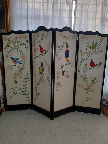 Biombo Antiguo 2 Vistas . Pintado A Mano De Aves