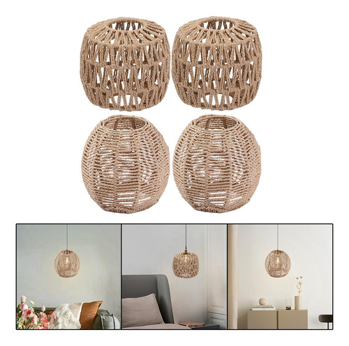4x Pantallas De Lámpara Colgante Cuerda De Papel Pantalla