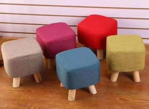 Piso Banco Funda Removible Apoya Pies O Infantil Pata Madera Color Ocre