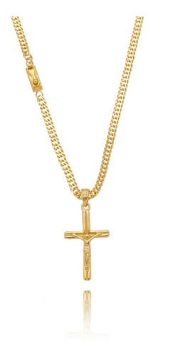 Imagem 1 de 3 de Corrente Masculina Grumet Dupla Banhada Ouro Pingente Cruz