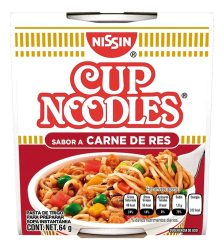 2 Pza Sopa Instantánea Nissin Cup Noodles Carne De Res 64 G