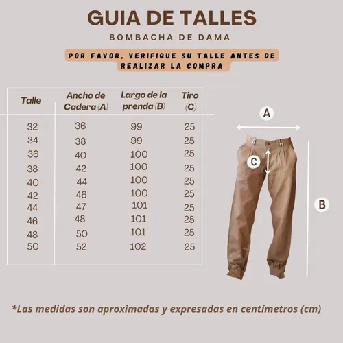 Tabla de talles bombachas hotsell