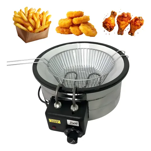 Fritadeira Elétrica Redonda 5 Litros Tacho Esmaltada Pastel Prateado 220v 60hz