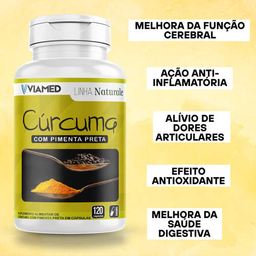 Cúrcuma Com Pimenta Preta 3 Potes 360 Capsulas 500mg Sem Sabor